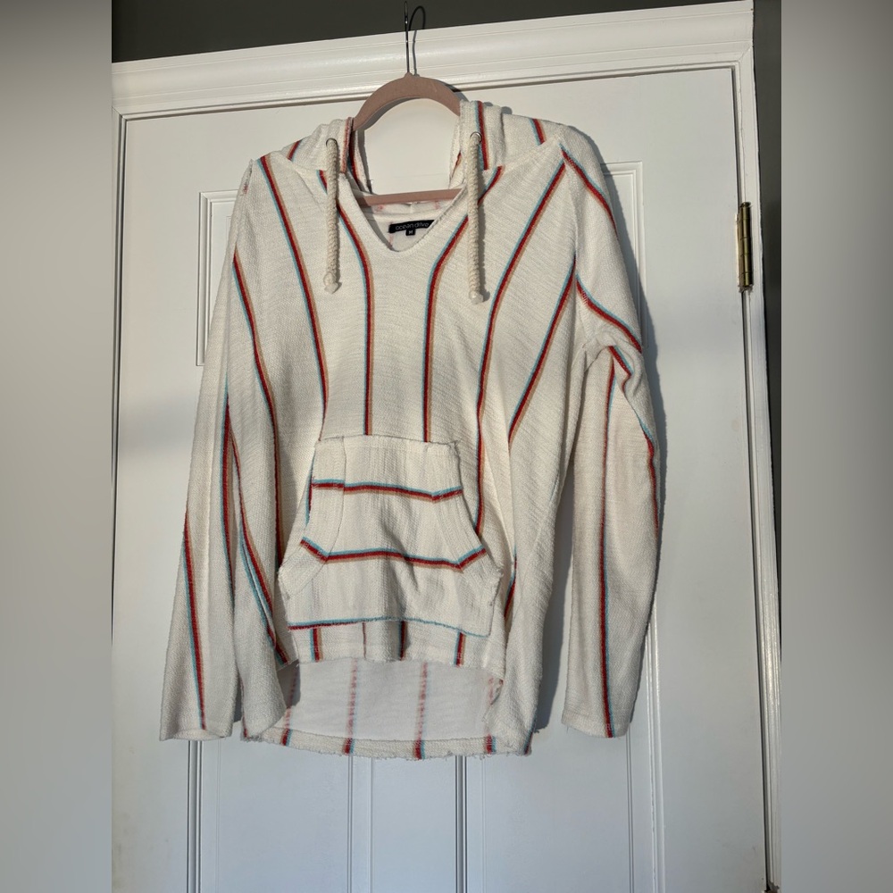 Ocean Drive Women’s White Striped Baja Hoodie Medium